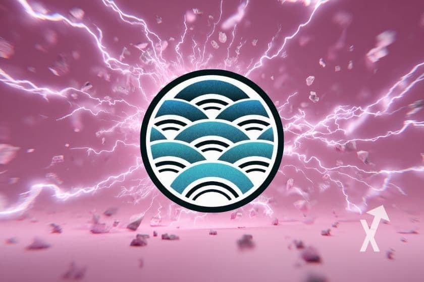 logo kntq sur un fond rose avec plein d'électricité autour