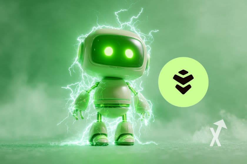 Robot IA Clean green background avec icon de Warden protocol