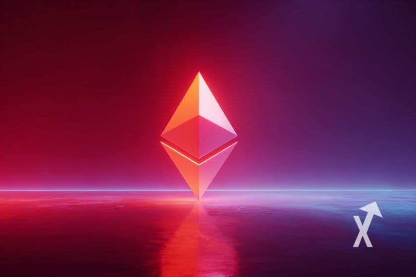 logo ethereum en rouge sur un fond violet et rouge